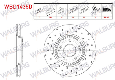 WALBURG WBD1435D Brake Disc Front Air Performance Drilled 5 Bjn 298X23x67x37 Ssangyong Tivoli 1.6-1.6 — Brake Rotors & Drums