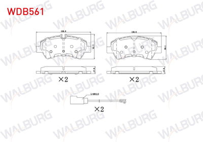 WALBURG WDB561 Brake Pad with Connector Rear Ford Tourneo Custom (V362) 2.2 TDCi 17.6mm 2012 — Brake Pads
