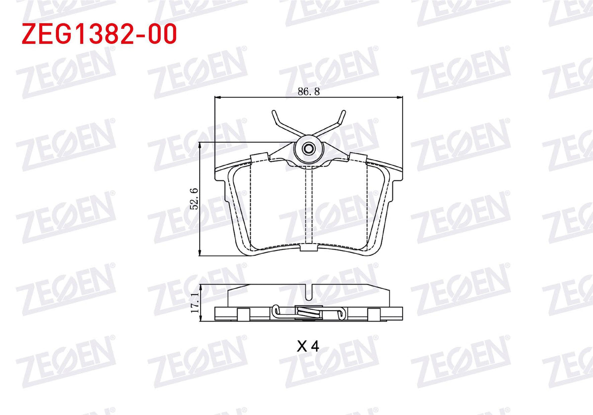 Zegen ZEG1382-00 Brake Pad Rear Peugeot Partner 1.6 HDi 2008-/ 308 (4A — Brake Pads