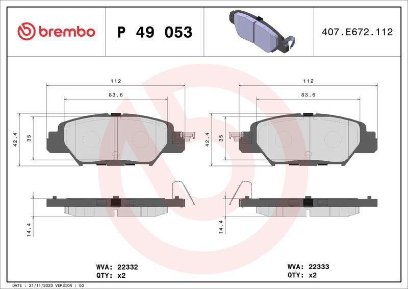 Brembo P49053 Brake Pad Rear-(Mazda Cx-5 2.0 Awd 2011 / 2017)