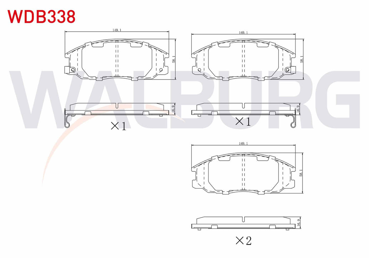 WALBURG WDB338 Brake Pad Front with Wear Indicator Hyundai Starex 2.4i 1997-2007 / Starex 2.5 CRDi 1997-2007 / S — Brake Pads