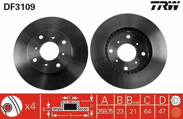 TRW DF3109 Disc Brake - Ventilated Front Brake Disc for Honda Prelude and Accord — Brake Rotors & Drums