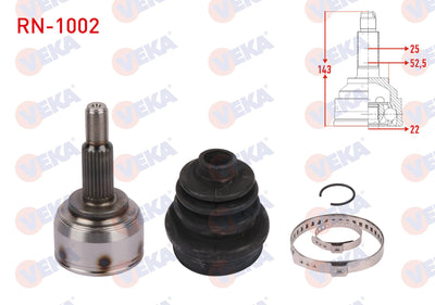 Veka RN-1002 CV Joint Left-Right Front Outer Length 143mm Renault Megane IV 1.6i M-T 2016 — Axles, CV Joints & Boots
