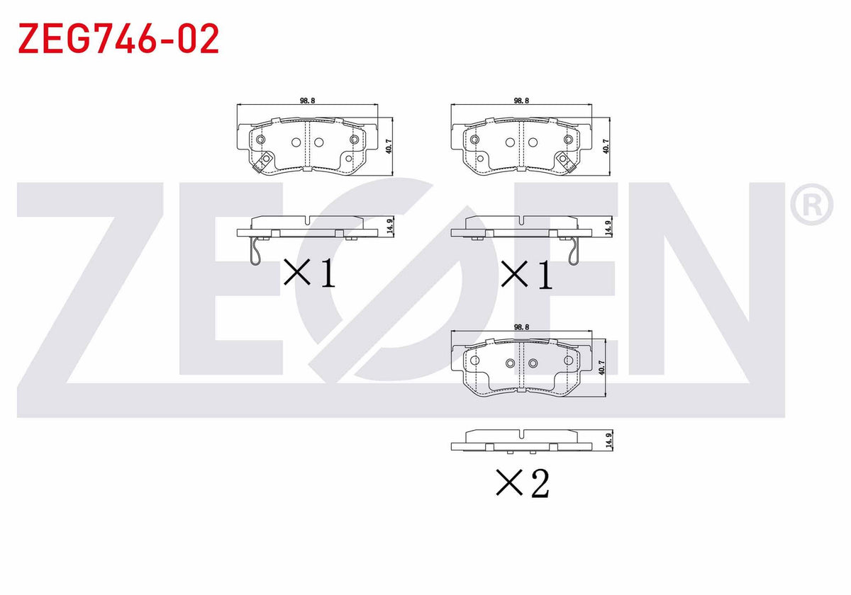 Zegen ZEG746-02 Brake Pad Rear with Wear Indicator Hyundai Getz 1.3i 2002-2008 / 1.4i 2002-2008 / 1.5 CRDi 2002 — Brake Pads