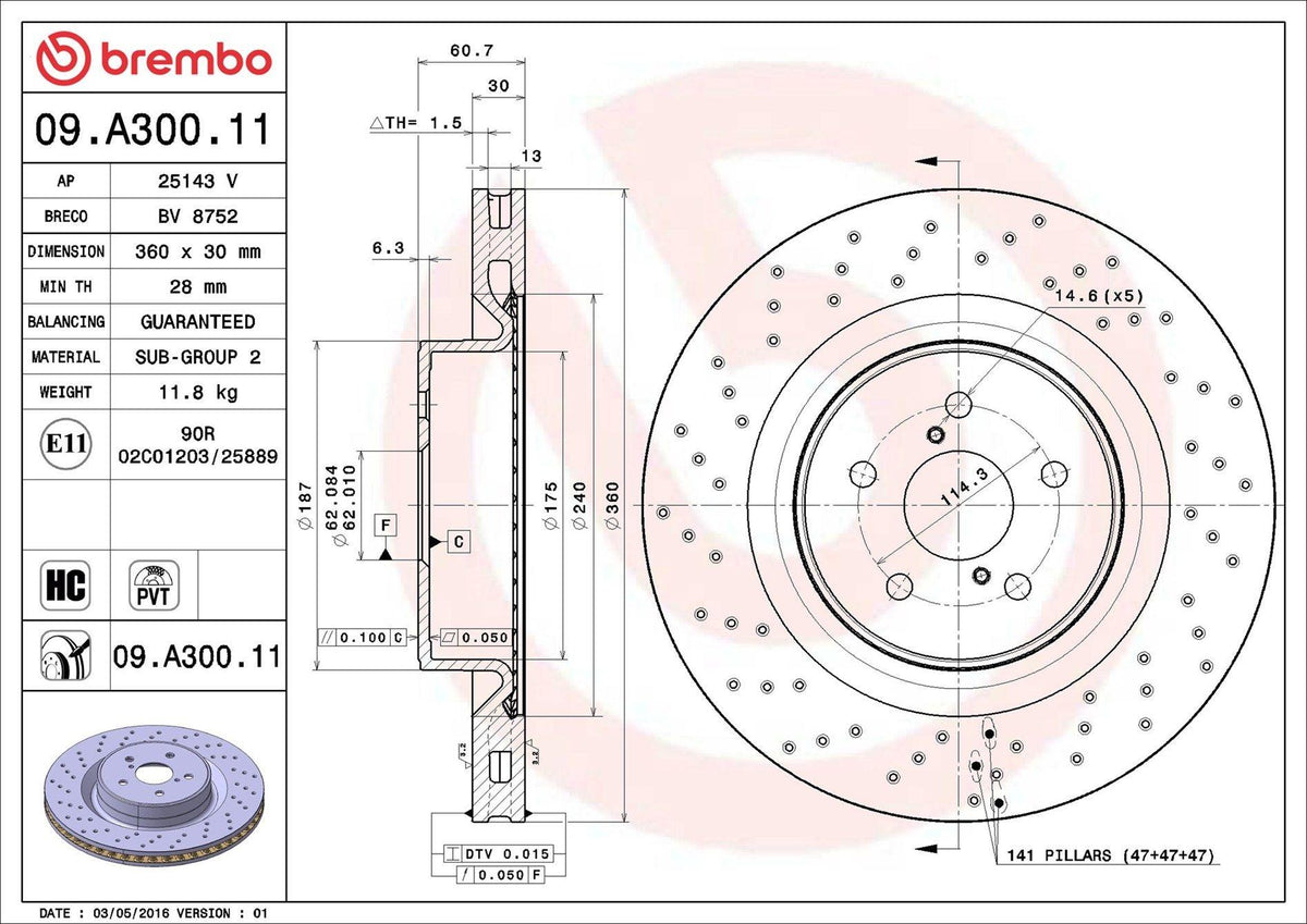 Brembo 09.A300.11 Brake Disc Front UV Coated Lexus | Set of 2