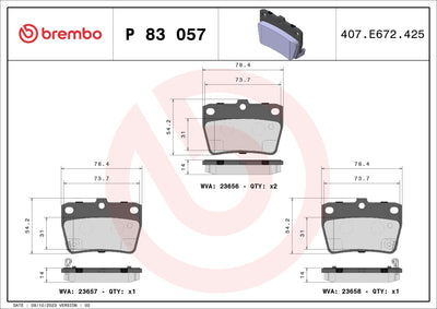 Brembo P83057 Brake Pad Rear-(Toyota Rav4 00 / 05 / Chery Tiggo 08 / 12) — Brake Pads