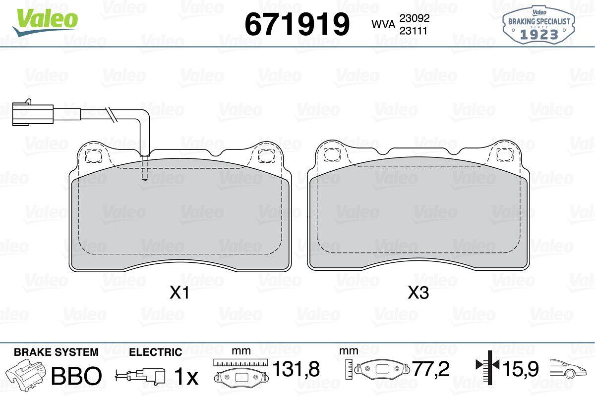 Valeo 671919 Brake Pad Front Alfa Romeo 147 156 159 3.2Jts 2.4Jtdm 05-166 2.0 2.5 3.0 00 Spider 3.2Jts 06