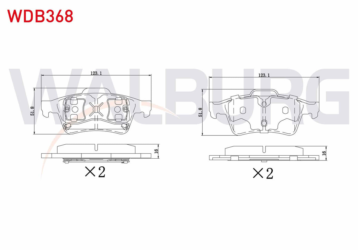WALBURG WDB368 Brake Pad Rear Transit Con. 1.8 TDCi 2002-2013 / Focus III 1.6 TDCi 2011-2015 / C-Max II 1.6 TDCi — Brake Pads