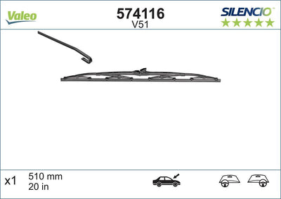 Valeo 574116 Wiper Blade Silencio Yolcu Side 510mm (Renault Megane / Peugeot 306 / Citroen Xsara) 51 / — Wipers