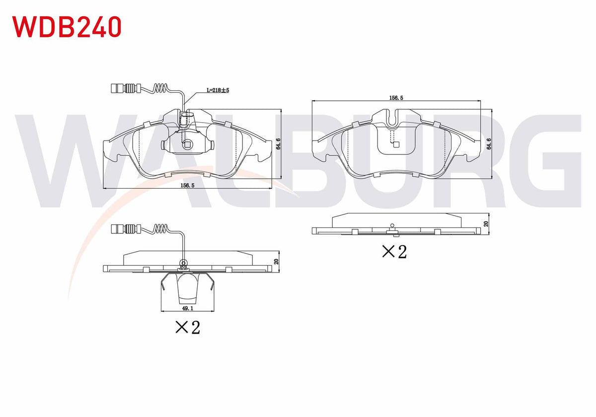 WALBURG WDB240 Brake Pad Front Mercedes Sprinter 2T (901,902) 208 D 1995-2006 / Sprinter 2T (901,902) 210 D 1995-2006 / Volkswagen Lt 28-35 II (2Db,2De,2Dk) 2.5 TDI 1996-2006 / Lt 28-35 II (2