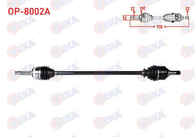 Veka OP-8002A Complete Axle Right Front with ABS 29 Outer Length 930mm Opel Corsa C 1.3 CDTi — Axles, CV Joints & Boots