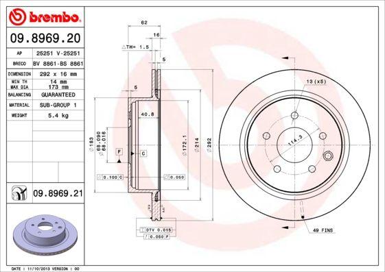 Brembo 09.8969.21 Brake Disc Rear UV Coated Renault — Brake Rotors & Drums