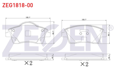Zegen ZEG1818-00 Brake Pad Front Volvo Xc40 1.5 T3-2.0 D3-2.0 D4 16 Rim Disc Diameter 296mm 2018 - 1 Piece