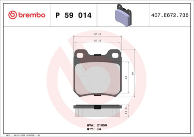 Brembo P59014 Brake Pad Rear Wva 21050 (Opel Vectra B Omega A / Saab) — Brake Pads