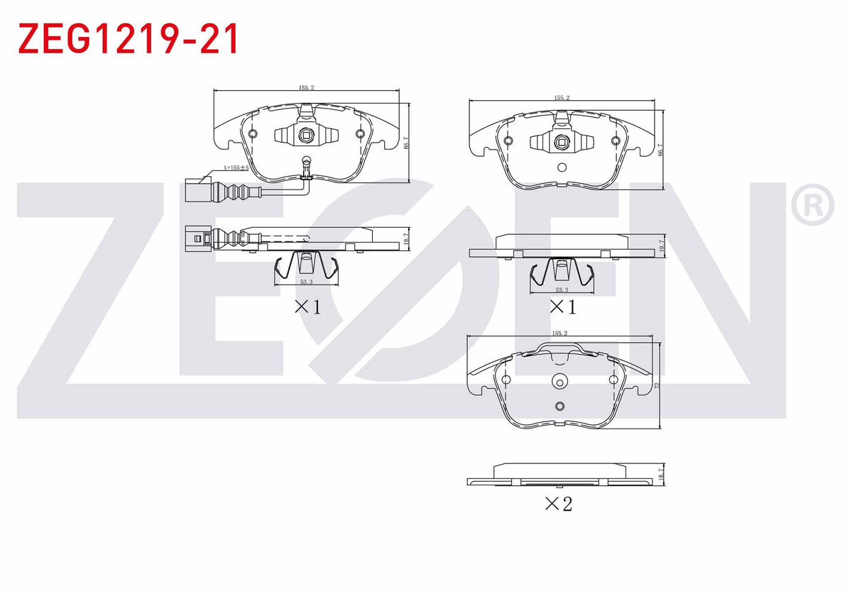 Zegen ZEG1219-21 Brake Pad Front with Connector Volkswagen Tiguan (5N_) 1.4 TSI 2007-2016 / Tiguan (5N_) 2.0 TDI — Brake Pads