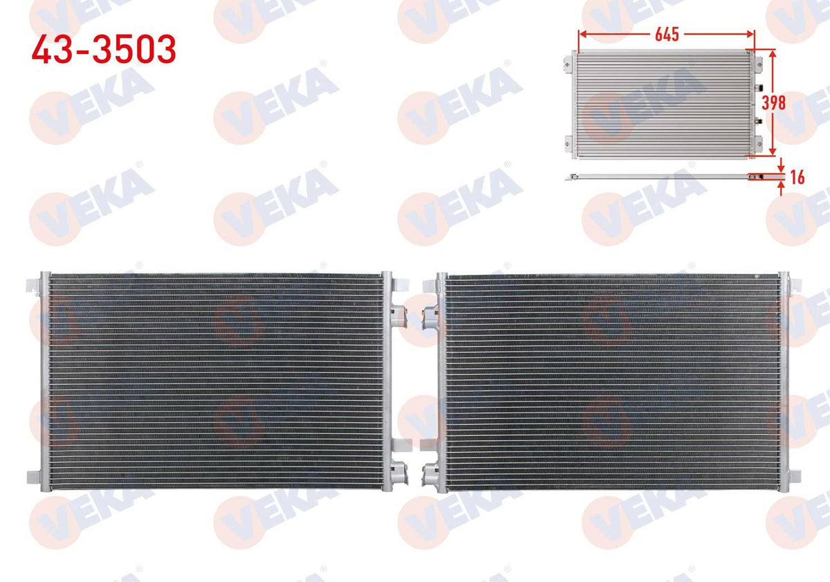 Veka 43-3503 A/C Condenser Renault Megane II (Bm0 / 1,Cm0 / 1) 1.5 dCi A-T / M-T 2002-2008 — Condensers & Evaporators
