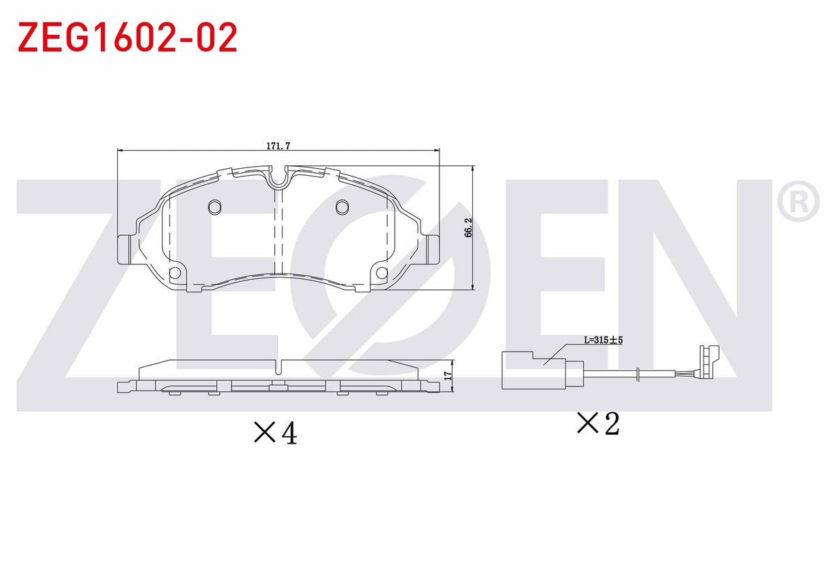 Zegen ZEG1602-02 Brake Pad Front with Connector Ford Transit (V363, V710) (Pair Wheel) 2.2 TDCi 17.00mm 2014 — Brake Pads