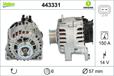Valeo 443331 Alternator Kmp 20-Astra.K-Insignia.B 1.5Crdi — Starting & Charging