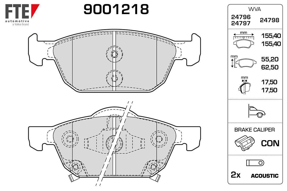 Fte 9001218 Front Brake Pad Honda Accord 08 > 13 Honda Civic Fk Hatchback 12 > 16 / Civic Fc 1.6 I-Dtec 17 > / C — Brake Pads