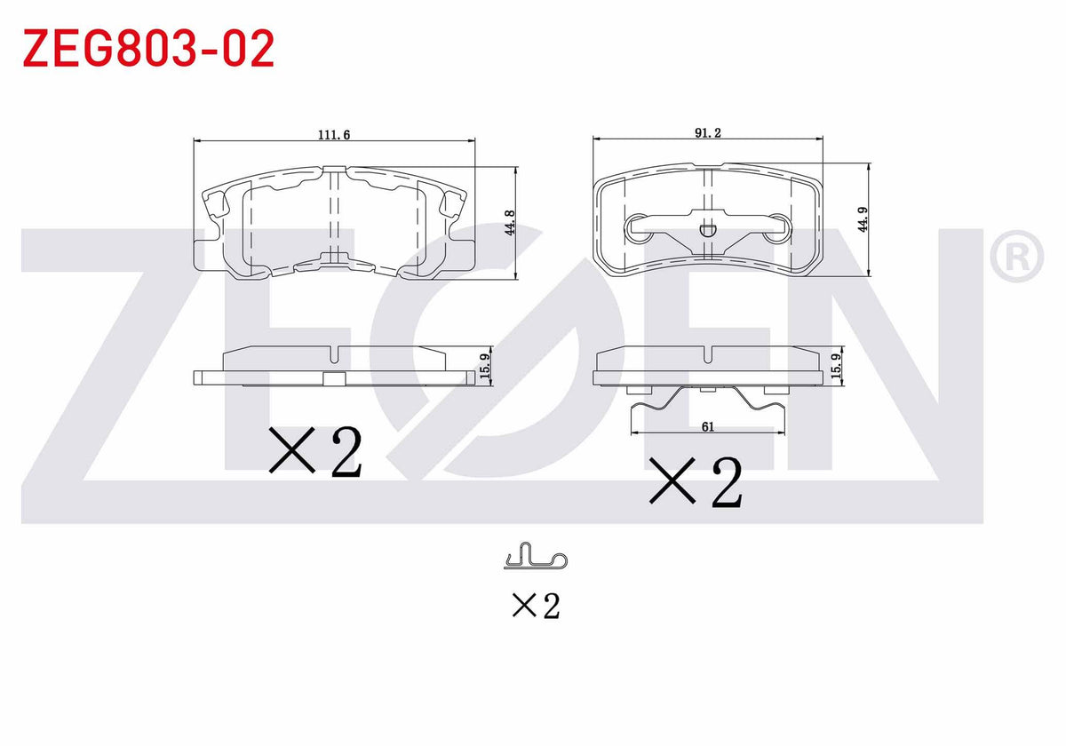 Zegen ZEG803-02 Brake Pad Rear Mitsubishi Pajero III 3.2 DI-D 2000-2007 / Pajero III 3.5 GDI 2000-2007 / Asx 1.6 — Brake Pads
