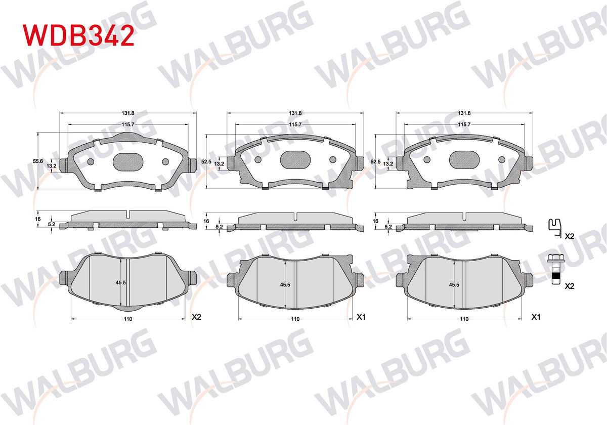 WALBURG WDB342 Brake Pad Front Opel Corsa C 1.3 CDTi 2000-2006 / Corsa C 1.0 2000-2006 / Corsa C 1.2 2000-2006 / — Brake Pads