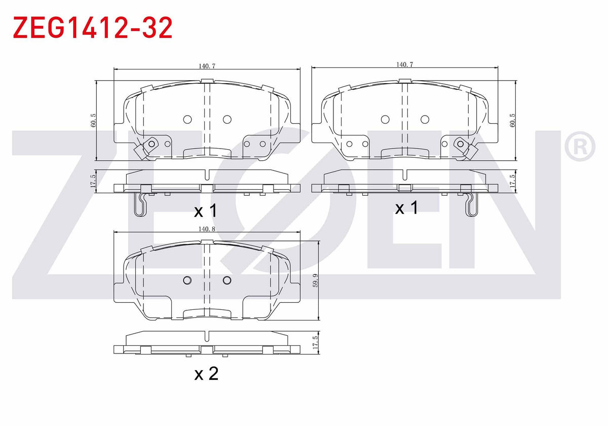 Zegen ZEG1412-32 Brake Pad Front with Wear Indicator Hyundai i30 (Gd) 1.6 GDI 2011-2017 / i30 (Gd) 1.6 CRDi 2011 — Brake Pads