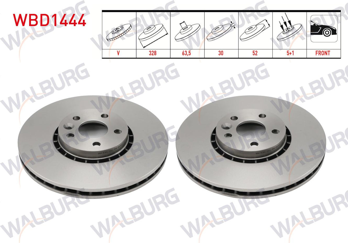 WALBURG WBD1444 Brake Disc Front Air 5 Bjn 328X30x63,5X52 Volvo Xc60 D3-D4-D5-2.4 D 2008-2017 — Brake Rotors & Drums