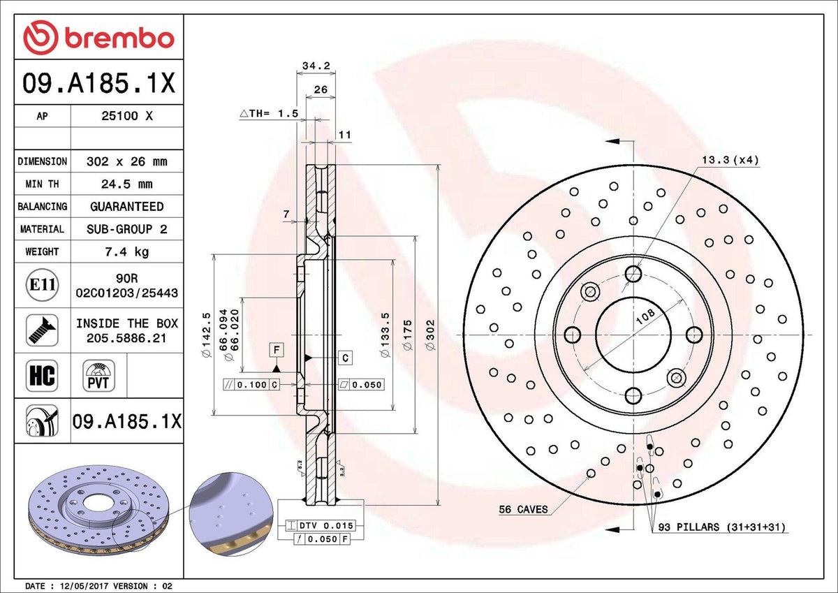 Brembo 09.A185.1X Brake Disc Front & Rear Xtra Opel — Brake Rotors & Drums