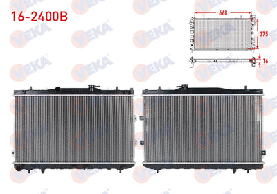 Veka 16-2400B Water Radiator Brazing Kia Cerato 1.6I 16V M-T with Cover 2004 — Radiators & Fans