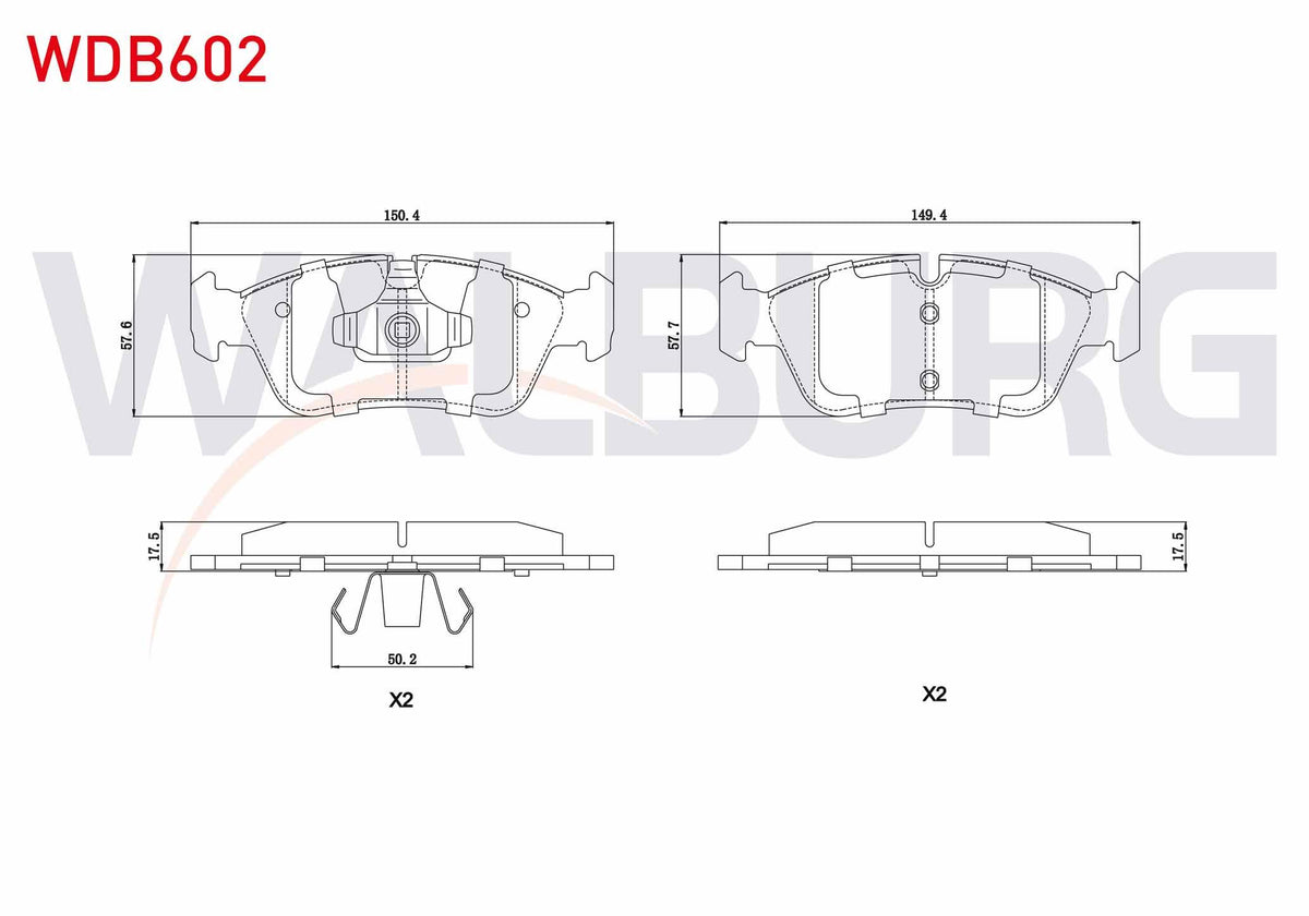 WALBURG WDB602 Brake Pad Front BMW 1 Series (E87) 120 i 2003-2012 / 3 Series (E90) 318 D 2005-2011 / (E90) 316 i — Brake Pads