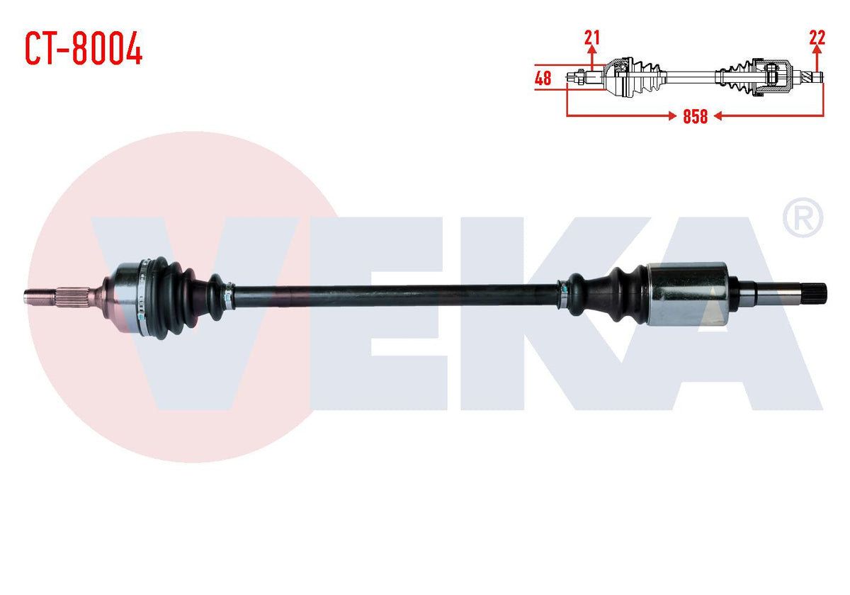 Veka CT-8004 Complete Axle Right Front Citroen C3 (Fc) 1.4 HDi 70Hp with Spring Type Ma Transmissi — Axles, CV Joints & Boots