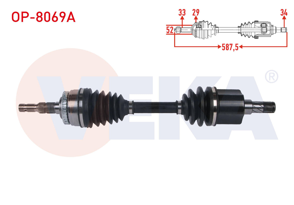 Veka OP-8069A Complete Axle Left Front with ABS 29 Outer Length 587 — Axles, CV Joints & Boots