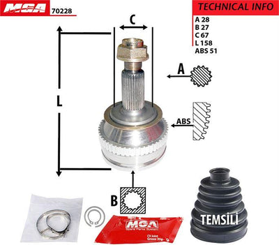 MGA 70228 CV Joint Outer ABS Li 98-01 (Renault: Master I Opel Movano) 28×27×67 — Axles, CV Joints & Boots