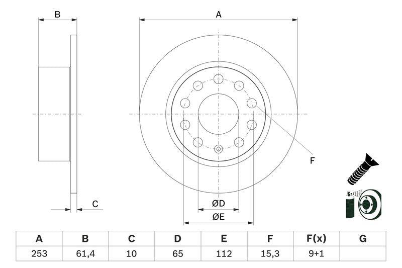 Bosch 0986479E00 Disc Rear Octavia 18-21 253x10 5x112 | Set of 2