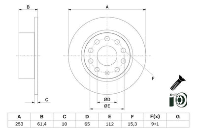 Bosch 0986479E00 Disc Rear Octavia 18-21 253x10 5x112 | Set of 2