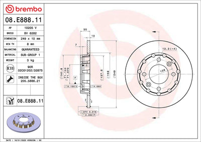 Brembo 08.E888.11 Brake Disc Rear Peugeot 208 II P21e 2008 II P24e Citroen C4 III C41corsa F 19 249Cap — Brake Rotors & Drums