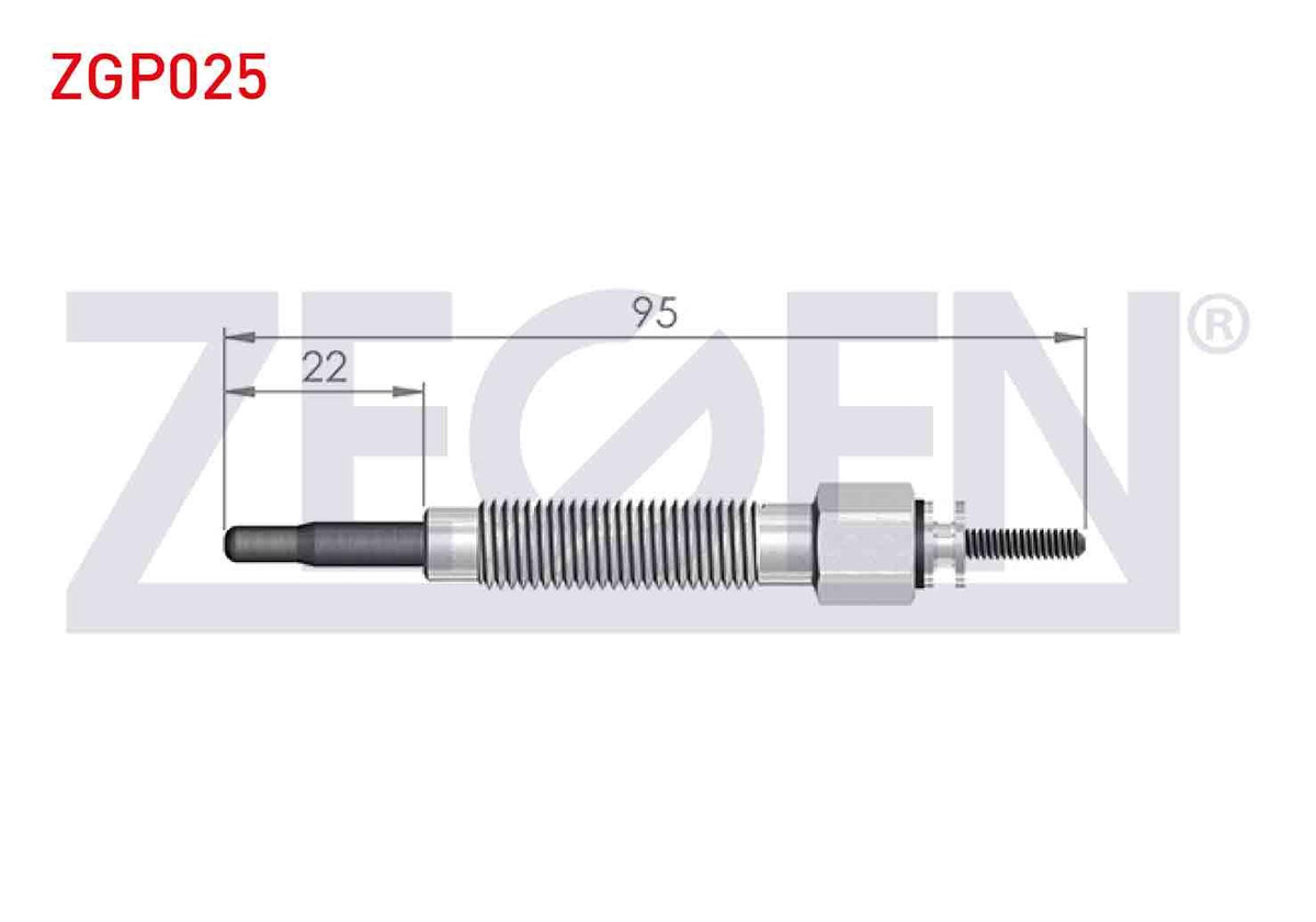 Zegen ZGP025 Glow Plug 11V Hyundai H100 2.5D 1993-2004 / Mitsubishi L300 (P0w,P1w) 2.5D 1986-2006 / Bongo K2500 2.5Tci 2003-/ Nissan Pick Up (D21) 2.5D 1985-1998 | Set of 10