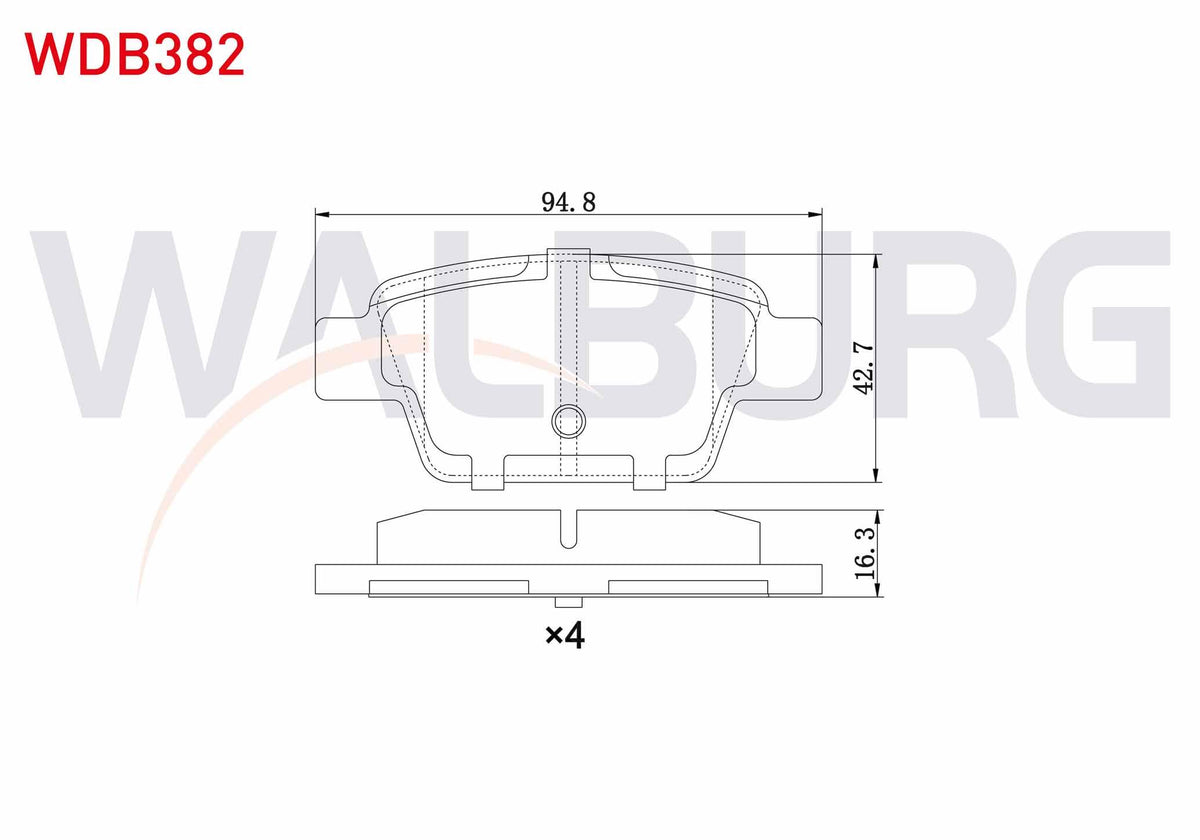 WALBURG WDB382 Brake Pad Rear Fiat Linea 1.4 T-Jet 2007-/ Bravo II (198) 1.6 Mjt 2006-/ Stilo 1.6 16V 2001-2010 — Brake Pads