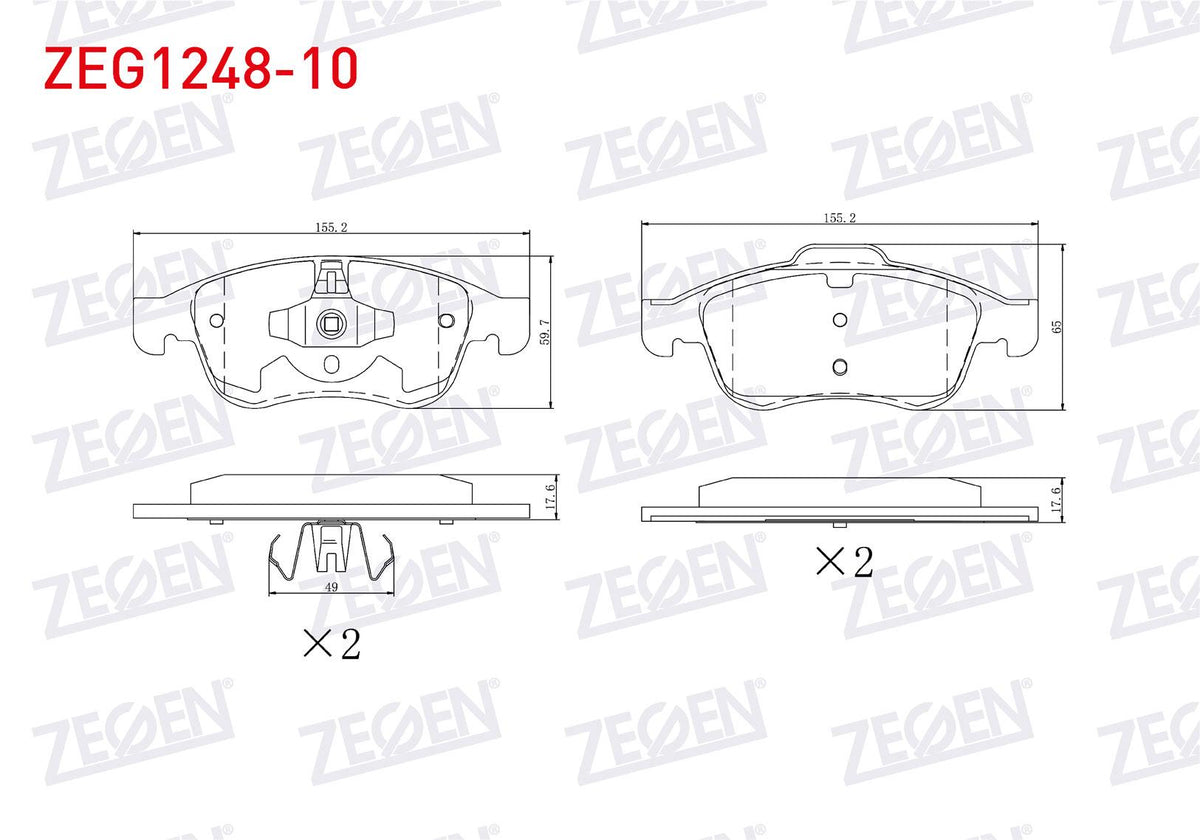 Zegen ZEG1248-10 Brake Pad Front 15-16 Rim Renault Captur I-II 13-/ Clio V 19-/ Fluence 10-/ Megane III 08-15 / Scenic 09-/ Zoe 19-/ Dacia Dokker 12-/ Duster 13-/ Lodgy 12-/ Nissan Juke (F16