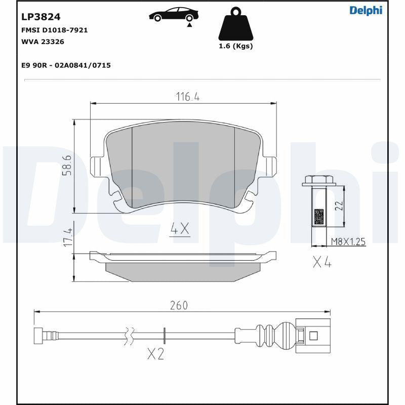 Delphi LP3824 Brake Pad Rear Bentley Continental 03- Flyıng Spur 13-20 — Brake Pads
