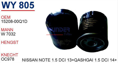 Wunder WY805 Renault Megane 4 2015- 1.5 dCi Oil Filter — Oil Filters