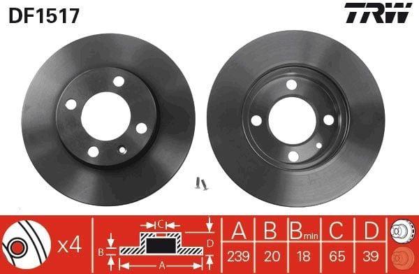 TRW DF1517 Front Brake Disc - Ventilated 239mm for Golf, Polo, Jetta — Brake Rotors & Drums