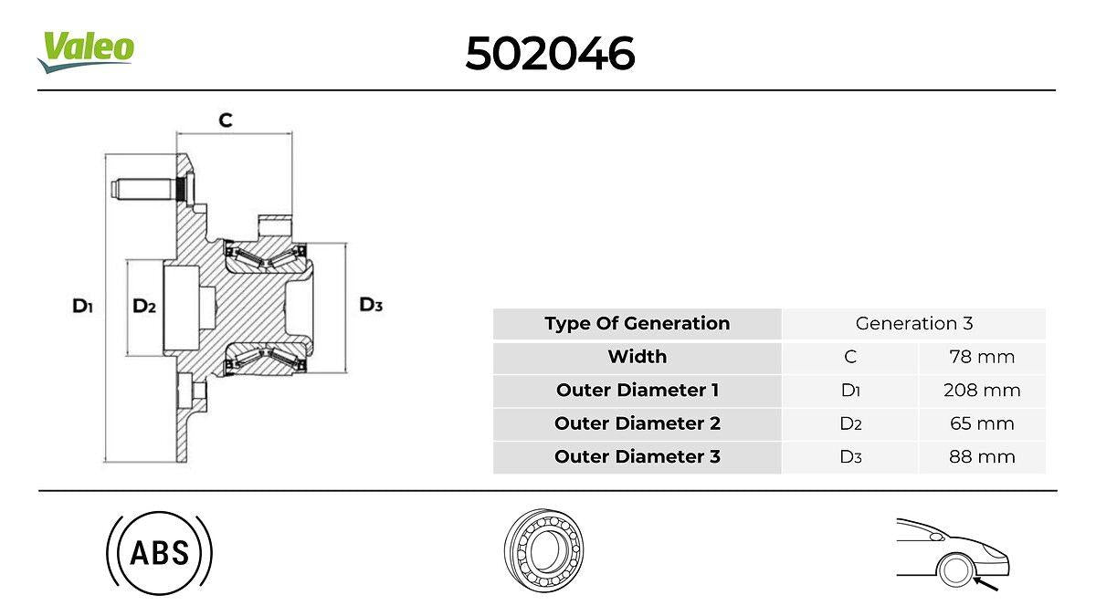 Valeo 502046 Wheel Hub Front with Bearing Transit Custom V362 12 > — Hub Assemblies