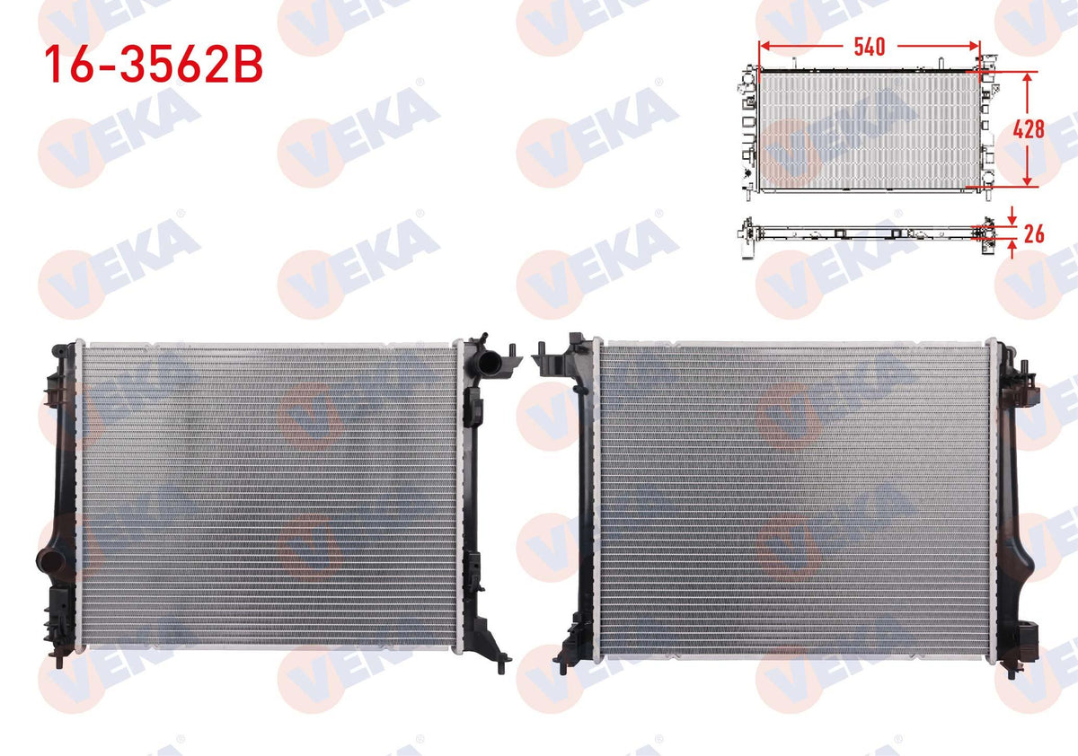 Veka 16-3562B Su Radiator Brazing Renault Megane IV (B9a / M_) 1.5 dCi M-T Ac + /-Thickness: 26mm 2016 — Radiators & Fans