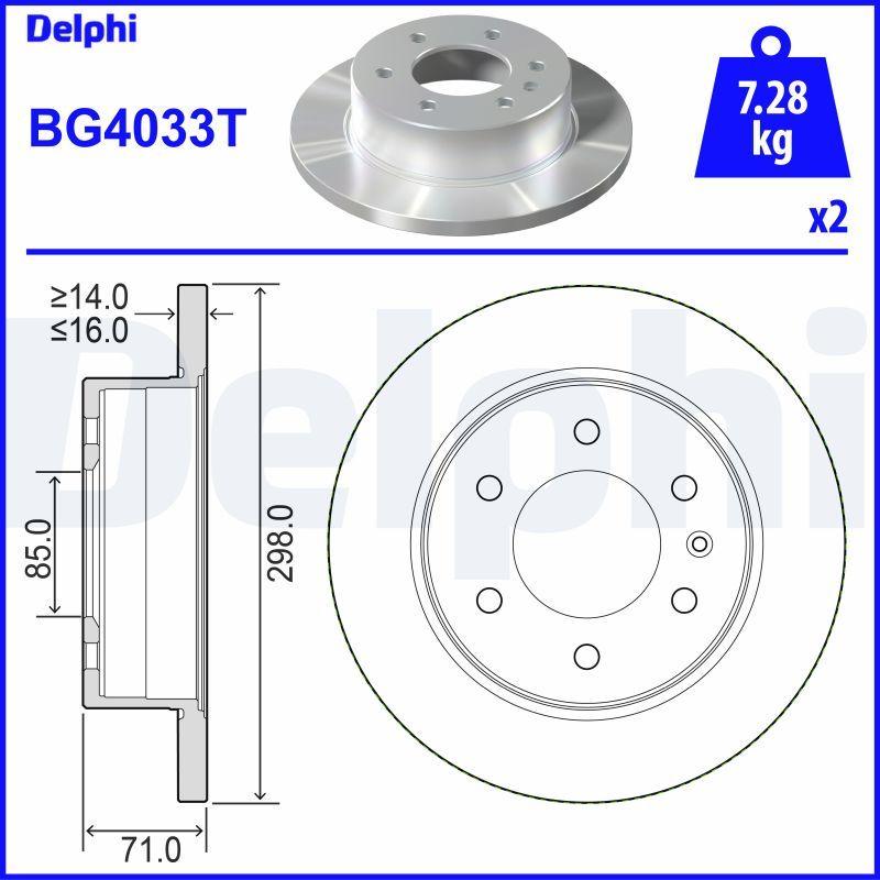 Delphi BG4033T Disc Rear Crafter 3T/5T 2.5 TDI/Sprinter 906 298 mm 06-