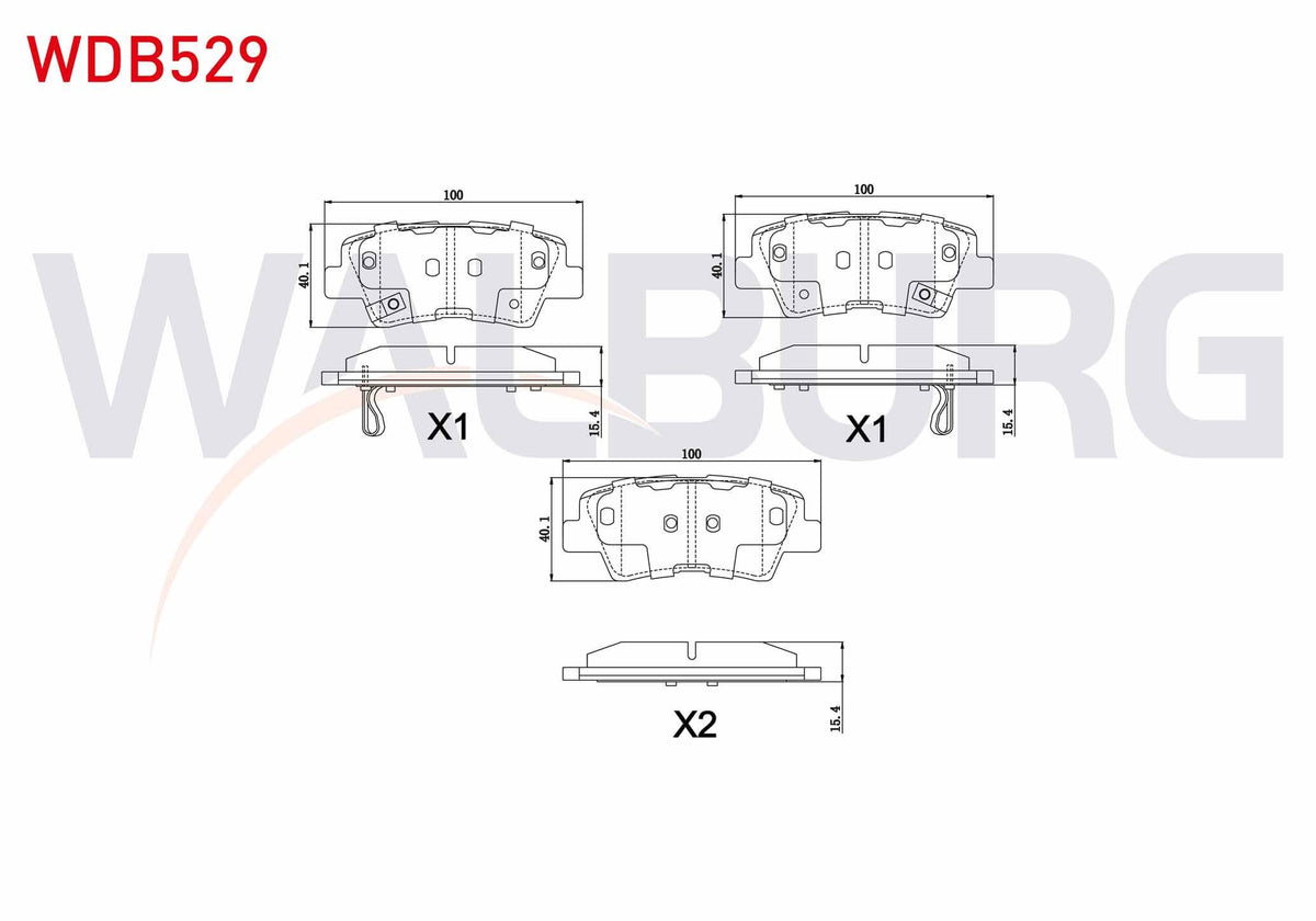 WALBURG WDB529 Brake Pad Rear with Wear Indicator Hyundai Elantra 1.6 D-Cvvt 2011-2015 / Sonata V 2.0 VVTI 2005 — Brake Pads