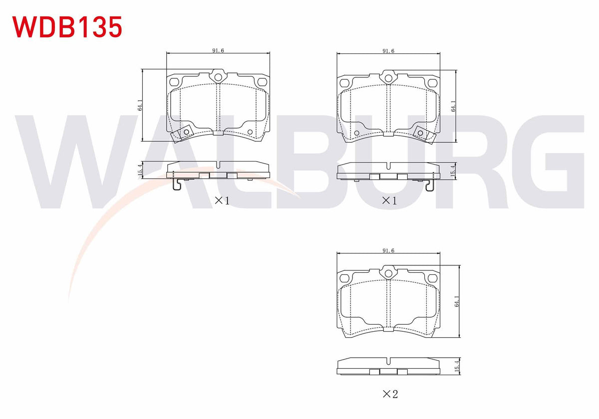 WALBURG WDB135 Brake Pad Front with Wear Indicator Mazda 323 III (Bf) 1.4 1985-1991 / 1.6 1985-1991 / 323 IV (Bg — Brake Pads