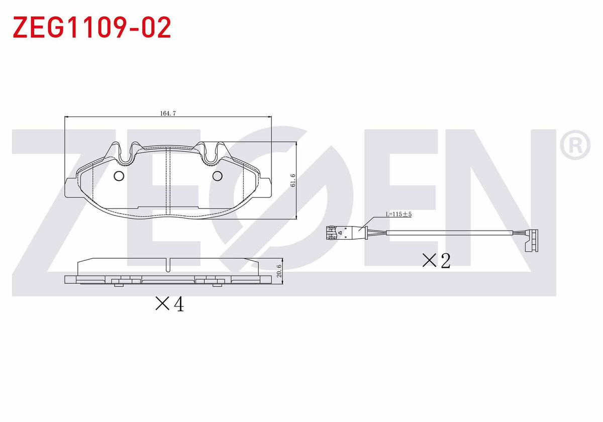 Zegen ZEG1109-02 Brake Pad Front with Connector Mercedes Vito (W639) 115 CDI 2003-2014 / Vito (W639) 110 CDI 200 — Brake Pads