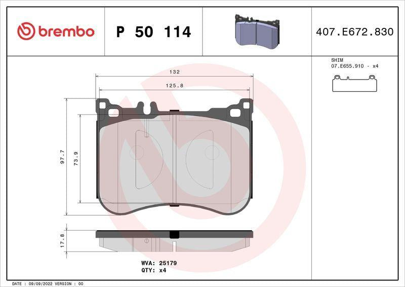 BREMBO P50114 Brake Pads - Front for Mercedes W222