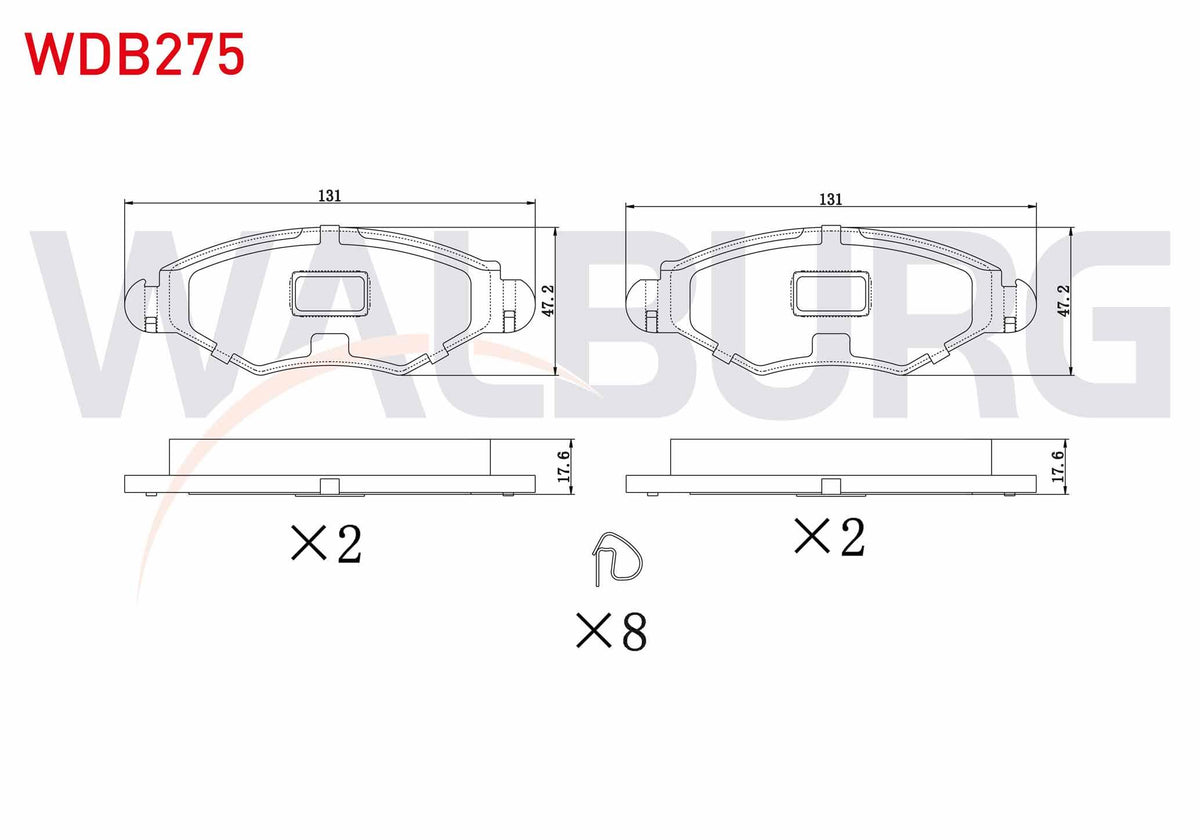 WALBURG WDB275 Brake Pad Front Peugeot 206 (2A / C) 1.4i 16V 1998-2006 / 206 (2A / C) 1.4 HDi 1998-2006 / 206 (2 — Brake Pads